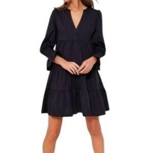 Pomander Place Kenzo Poplin Mini Dress XL Black Tiered Tuckernuck Soft Goth Chic